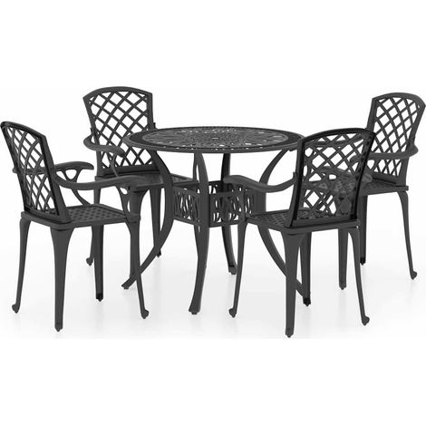 Ensemble Table + 4 chaises de bistro, Set bistrot, Ensemble repas de jardin, Aluminium coulé Noir OIB9492E (1/5)