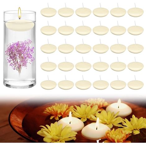 Lot de 40 bougies flottantes en cire blanche - 1,5" - 1 heure - Bougies flottantes sans fumée - Sans odeur - Petites bougies flottantes pour SPA, dîner (ivoire) (1/5)