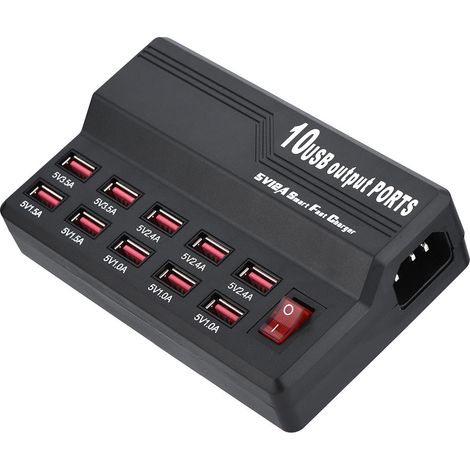Chargeur de voyage USB rapide 100-240 V 5 V/12 A 10 interfaces 60 W Adaptateur chargeur de téléphone de bureau (États-Unis)