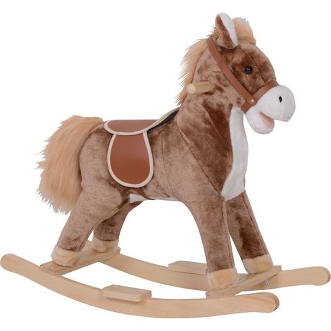 Cheval à Bascule Cheval de Cowboy Selle Grand Confort pour Enfants de 36+Mois Peluche Courte Douce Bois peuplier Charge 40 Kg Marron (1/5)