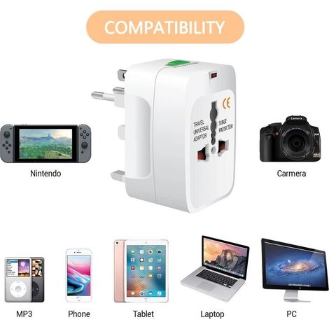 Adapter of plug universal, adapter of trip universal, adapter international for the France, the Royaume-Uni, the Condition-Unis, the Canada, the Australie and of other pays, charger of trip mult (1/4)