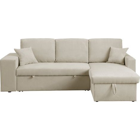 Habitat Et Jardin – Canapé d'angle convertible réversible beige – Velours côtelé – 3 places – Dimensions: 233 x 146 x 86 cm – Espace de rangement intégré (1/4)