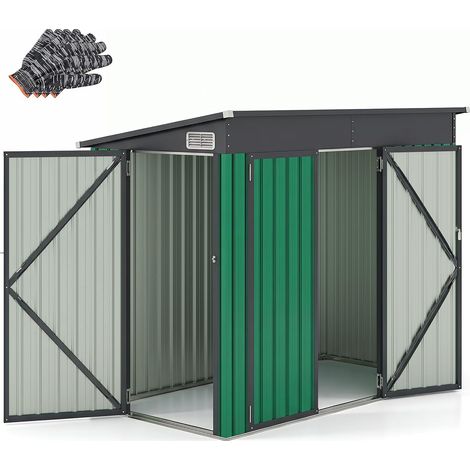Abri de Jardin en Métal 2,6m², Cabane Jardin Exterieur en Acier Galvanisé 4,82 m³ avec Loquet, Porte avec Serrure et clé, Toit en Pente, Vert (1/5)