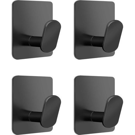 4 Pieces Adhesive Wall Hooks Coat Rack Adhesive Towel Rack Bathroom Kitchen Towel Hanger Adhesive Towel Hook No Drilling Stainless Steel, Black