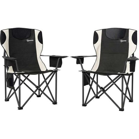 Ensemble de 2 chaises pliantes de camping avec accoudoirs, porte-gobelet, repose-tête et sac de glace, couleur noire (1/5)