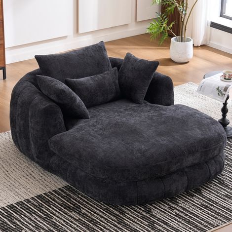 Sofá cama chaise longue de tela negro con asiento profundo, cojines y espuma de alta densidad para salón, dormitorio y rincón de lectura diario – CHICFURN (1/5)