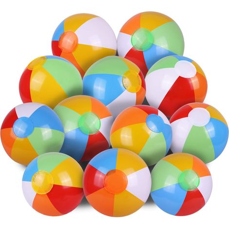 Juego de 12 pelotas de playa inflables de PVC con diseño de arcoíris, ideales para la piscina o el verano. (1/5)
