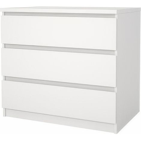 Commode en Kit Blanche 77 x 50 x H 70 cm � 3 Tiroirs avec Coulisses en Acier Naia