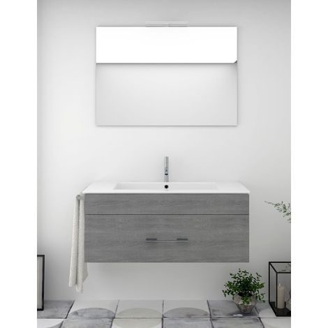 Conjunto de Baño Suspendido Florencia cajones - 8 colores distintos -14 medidas - incluye mueble, lavabo y espejo - Roble Smoky 60 x 45 cm (1/3)