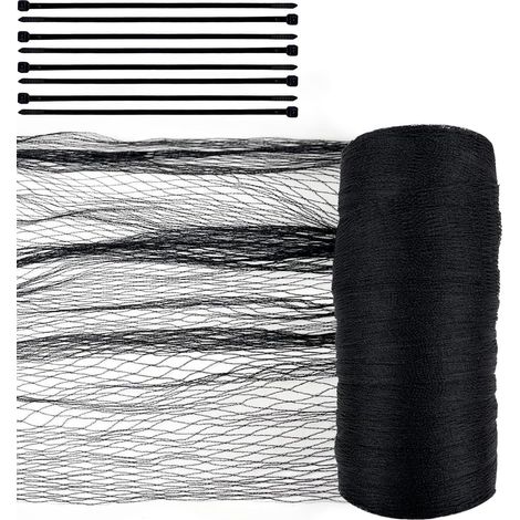 Filet Anti Oiseaux Noir 2.3m x 20m, Anti Pigeon Réutilisable, Largeur de Maille 15x15 mm, Comprend 100 Attaches de Câble pour Protéger Les Jardins, Les Plantes et Les Raisins du Préjudice (1/5)
