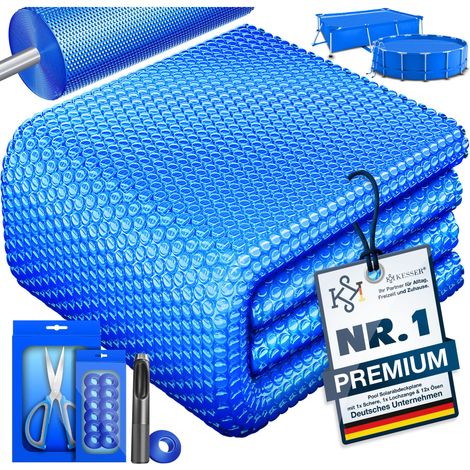 KESSER® Pool Solarabdeckplane Solarfolie Stärke 120µm Solarabdeckung Solarplane zuschneidbar Poolsolarplane Solar Folie inkl. 1x Lochzange & 12x Ösen Blau / 300 x 200cm (1/5)