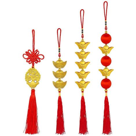 Lot de 4 pendentifs pour le Nouvel An chinois, décorations suspendues pour bonsaï, style assorti-36CM (1/3)
