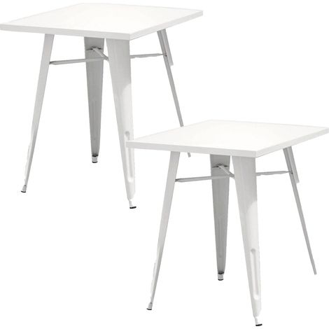 Set 2 Tavoli da Giardino 60x60 cm in Lamiera Galvanizzata Vorghini Avorio