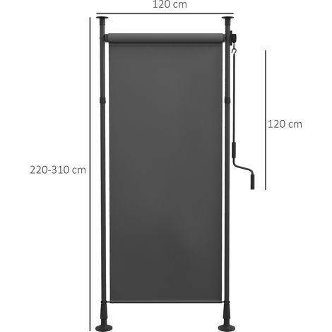 Store vertical rouleau de balcon 120x220-310cm, manivelle, polyester gris foncé, hydrofuge
