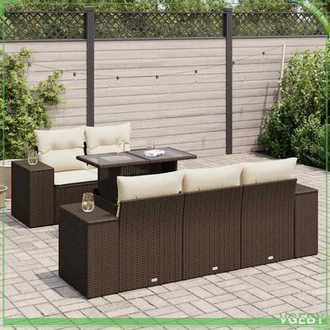 Salon de jardin - 3326734 - Résine tressée marron - Ensemble 5 places modulaire - Rangement sac étanche (1/5)