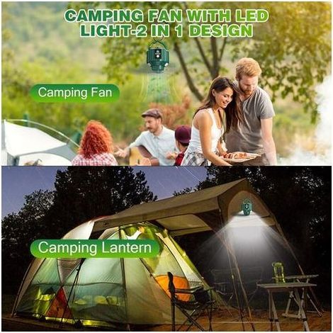 Ventilateur de plafond de camping, ventilateur de plafond de tente portable rechargeable USB 5200 mAh avec télécommande, ventilateur de camping, voyage, pêche, randonnée, barbecue (1/5)