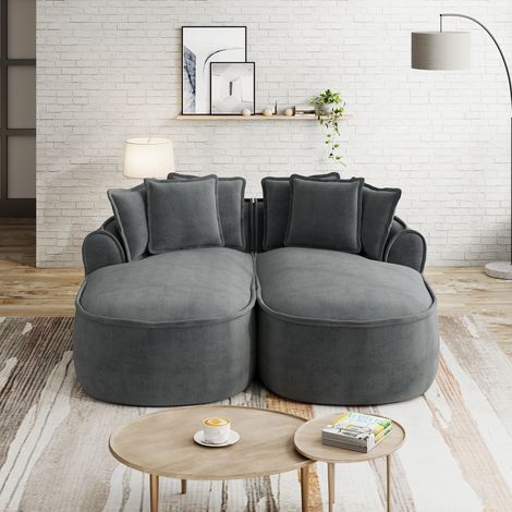 Canapé double Chenille Cloud, design sans montre, chaise longue double extra large, coussins inclus, pas besoin d'installation, gris