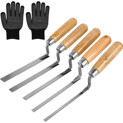 5 Pièces Truelles à Joints 6/8/10/12/15 mm Acier au Carbone avec Gants, Manche en Bois, Résistant et Durable pour Enduits, Lissage du Ciment, Travaux de Jointoiement (1/5)