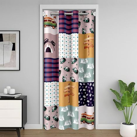 Rideau de porte à carreaux Camper - Intimité - Thème camping - Fermeture éclair - Impression Blackout - Rideau de porte pour porte d'armoire - Pois en treillis blanc rose - 1 panneau - 132 - 132L X 20 (1/5)