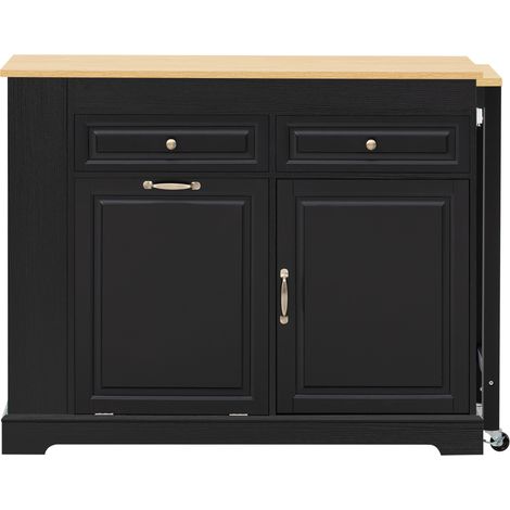 Îlot de cuisine mobile extensible en MDF noir et bois, 112 à 180 x 45 x 92 cm (1/5)
