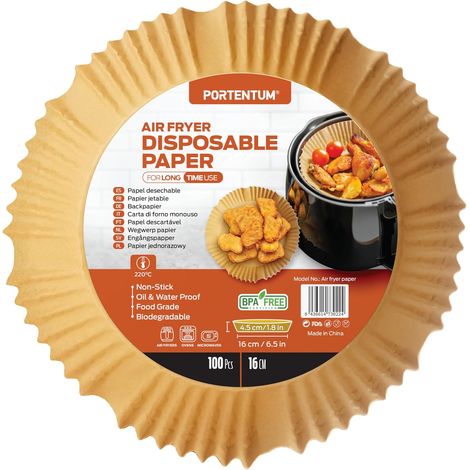 Papier sulfurisé pour friteuse à air chaud, 100 feuilles jetables, non blanchies et résistantes aux graisses. Convient aux friteuses de 3,5 à 6 litres. Papier de cuisson brun de qualité alimentaire. (1/5)