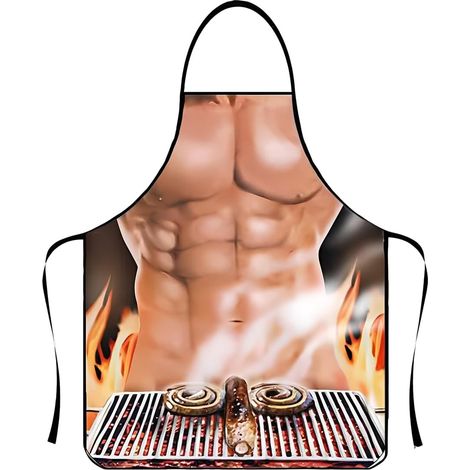 Tablier de cuisine pour homme , tablier sexy , tablier humoristique représentant un homme musclé, tablier de barbecue, cadeau barbecue pour homme (1/5)