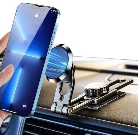 Supporto magnetico per telefono da auto a 360°, braccio pieghevole, lega di alluminio, supporto universale per cruscotto, rotazione regolabile. (1/4)