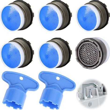 6 Pcs M18.5 Faucet Aerator, Water Saving Abrasive Faucet Aerator with 2 Faucet Wrenches for Bathroom Kitchen Sink Faucets (1/5)
