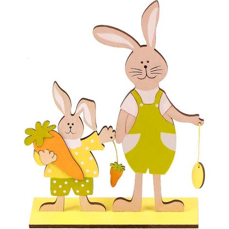 Décorations de Pâques en bois, lapins en bois, décorations de table colorées pour une fête (1/3)