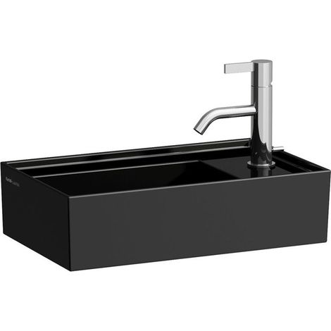 Lave-mains KARTELL 460 x 280 mm, plage de robinetterie à droite sans trop-plein, sans trou de robinetterie noir LAUFEN