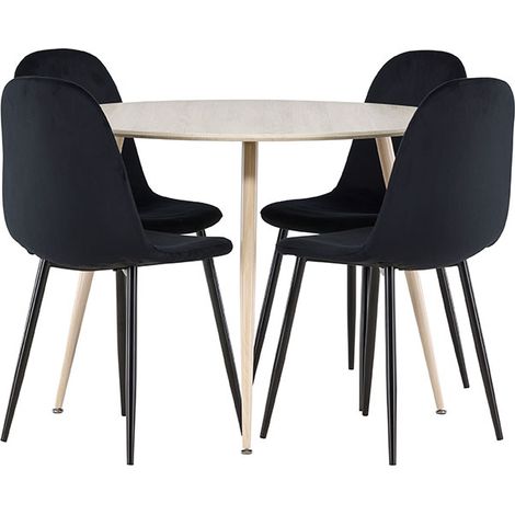 Plaza Essgruppe Tisch Ø100cm und 4 Velours Stühle whitewash.