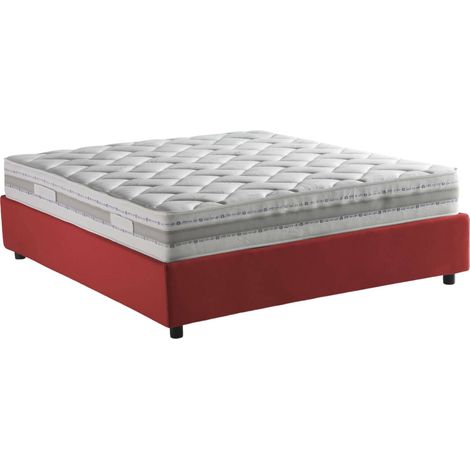 Talamo Italia Doppelbett Gioia, Containerbett mit Stoffbespannung, 100% Made in Italy, Frontöffnung, mit Matratze Cm 140x200 enthalten, Rot