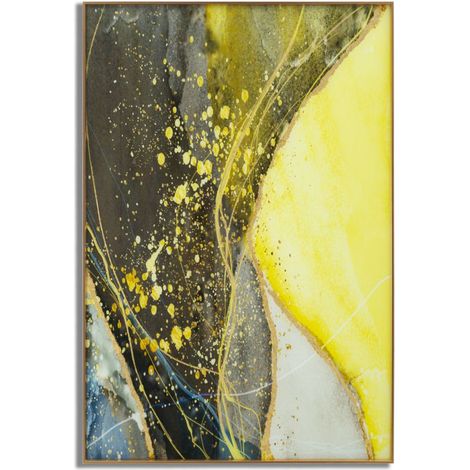 Pannello in vetro con cornice Sunny astratto giallo, nero e oro 80x120 cm