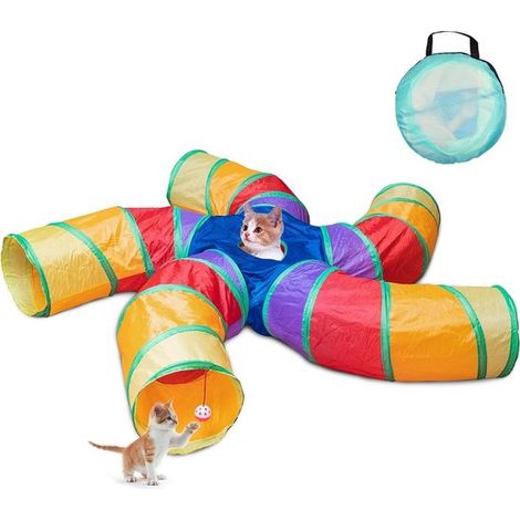 Túnel de juego interior para gatos，túnel grande de cinco vías y tubo plegable con pelota de juego，ideal para el movimiento de los gatitos (1/5)