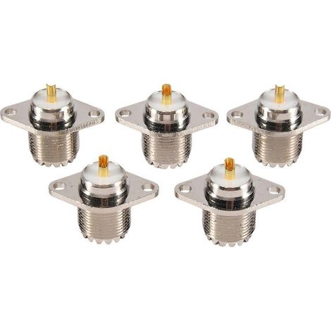 Lot de 5 connecteurs RF femelles UHF SO239 à 2 trous avec bride rhombique à souder. (1/5)