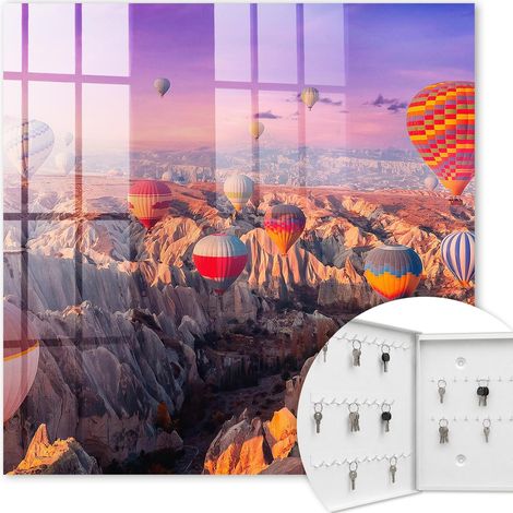 Armoire à clés - (30 cm x 30 cm) - Boîte à clés murale - Coffret de rangement pour clés - Couleur blanche - Ouverture vers la gauche - Pour maison et bureau - Des ballons dans l'air (1/5)