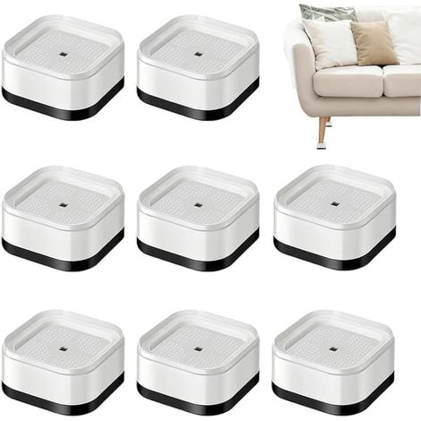 Ensemble de 8 rehausseurs de meubles, 3,5 cm d'épaisseur, rehausseurs de pieds de lit empilables, rehausseurs antidérapants, diamètre intérieur de 5 cm, chaises, canapés, machines à laver, (blanc) (1/4)