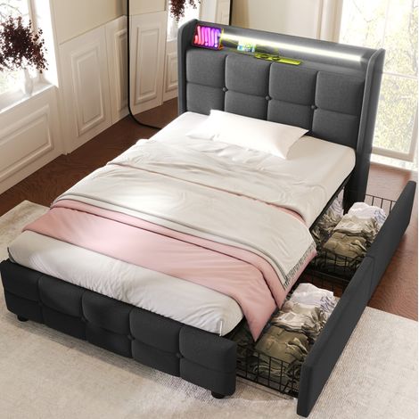Bett Schlafbett Stauraum 90x200 LED Grau OKMYHOME (1/5)
