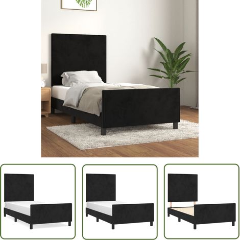 The Living Store Bettgestell mit Kopfteil Schwarz 90x200 cm Samt - Samtbettwäsche - Bettestel Schwarz - Doppelbett - Boxspringbett - Hochbett (1/5)