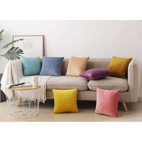 Housse De Coussin - Velours Synthétique - Jaune - 40x40 cm - Lot De 2 (1/4)