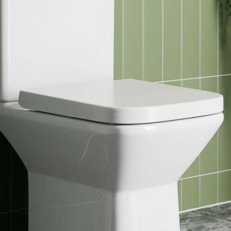 Bathroom Toilet Seat Square Soft Close Top Fix Hinges White Gloss Modern (1/4)