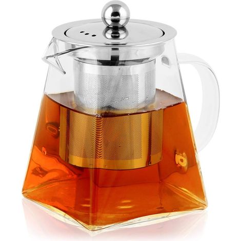 Théière En Verre Théière Avec Filtre Infuseur En Acier Inoxydable Résistant à La Chaleur Idéal Pour Le Thé Et Le Café (500ml) (1/5)