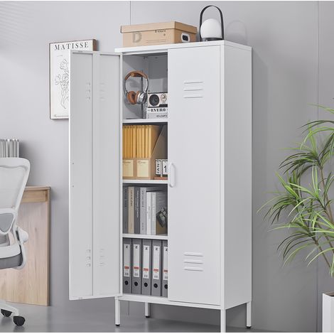 Armario metálico de almacenaje 70x35x160 cm blanco, 3 estantes regulables, oficina – MEUBLIV (1/5)