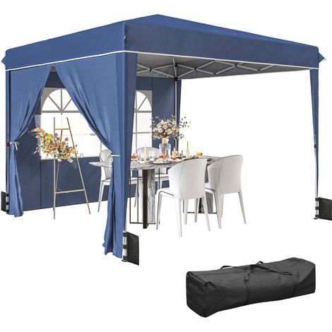 Gazebo Pieghevole 3x3 m con Pareti e Altezza Regolabile, Protezione UV 50+, Blu Scuro