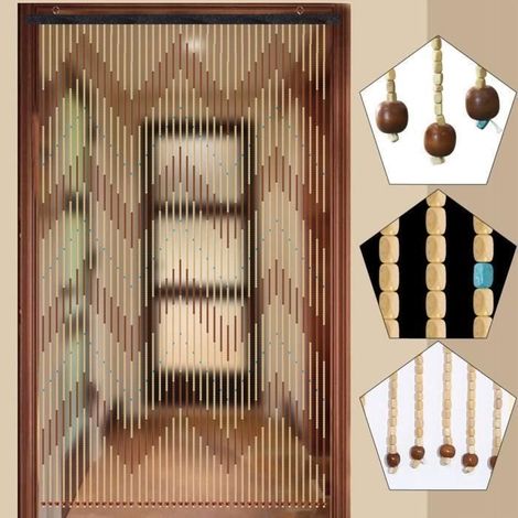 91x220cm Rideau de porte 31 brins Rideau de perles en bois avec motif dentel (1/4)