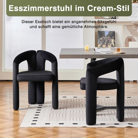 Modern Minimalistisch Esszimmerstuhl 2er Set, VELVET Stoff Polsterstuhl mit Armlehnen, Bequemer Essstuhl für Esszimmer Wohnzimmer Büro, Maximale Belastbarkeit 150kg (1/5)