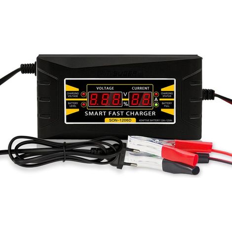 Adecuado para el cargador de baterías de plomo-ácido para automóviles Sol SON1206D, cargador de baterías inteligente con pantalla de carga rápida (12V 6A).