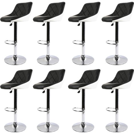 WYCTIN®8X Taburetes de Bar con Respaldo Cuero Sintético Taburetes Alto Cocina Regulable en Altura Taburetes Giratorio Sillas Bar Taburete de Trabajo Negro+Blanco (1/5)