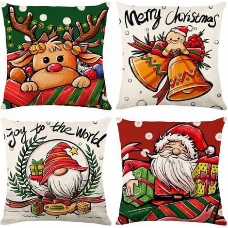 Juego de fundas de cojín navideñas de 45x45 cm, decoración navideña para sofá, hechas de algodón y lino, para sofá cama, sillón de dormitorio o jardín - Colores navideños (1/5)