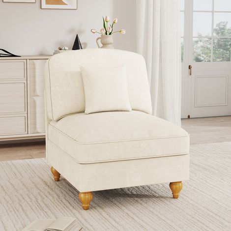 Canapé sans accoudoirs en tissu chenille modèle Windsor avec 1 coussin inclus – couleur blanc (1/5)